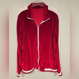 Unbranded Men Red White Stripe Velour Velvet Full Zip Track Jacket 3XL Polyester